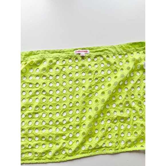 SOLID & STRIPED Neon Lime Green Cotton Eyelet Mini Wrap Pareo, Size XS/S - Picture 6 of 10